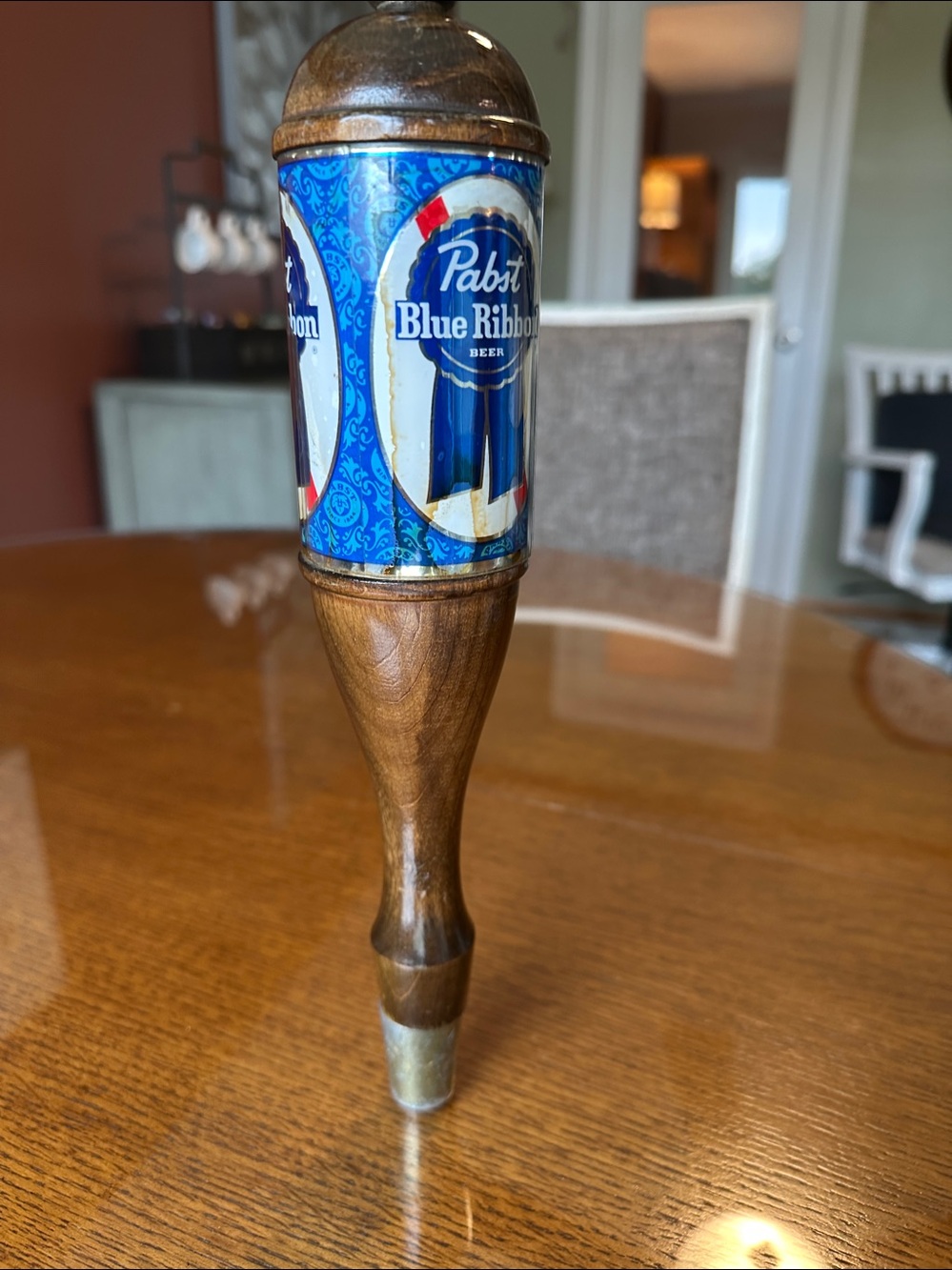 Pabst Blue Ribbon Wooden Tap Handle - Blue Ribbon Graphic Breweriana 1970's - Picture 12 of 12
